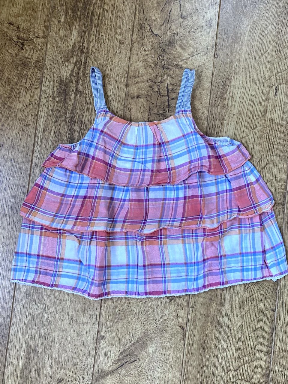 Blouse IKKS à carreaux rose, bleu & blanc 8 ans – Volants bohème 100% coton